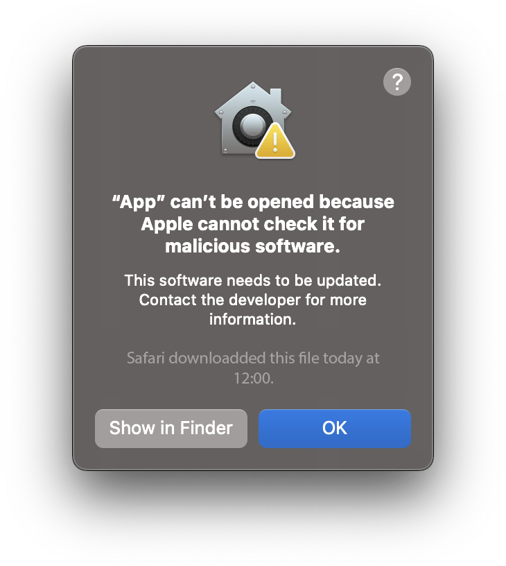 File can’t be opened because Apple cannot check it for malicious software.