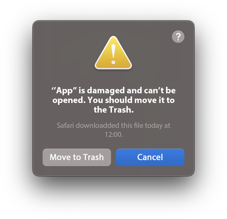 File is damaged and can't be opened. You should move it to the Trash.