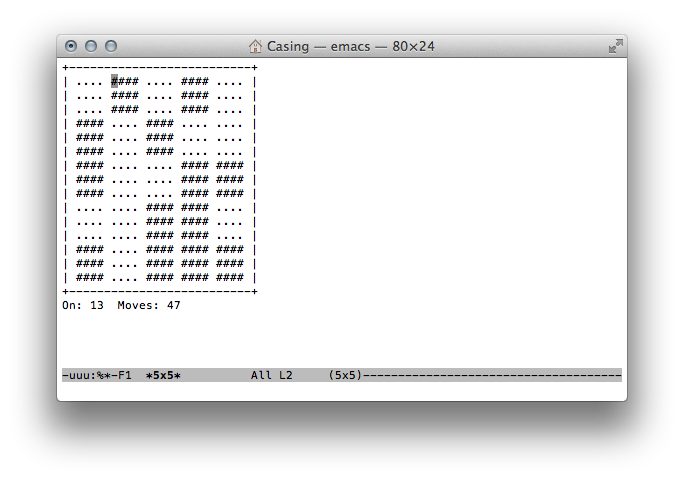 Логическая игра 5x5 в окне терминала Mac OS X
