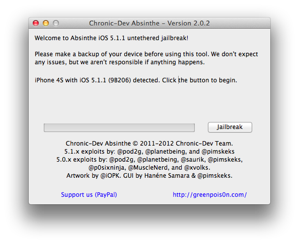 Absinthe-2.0 - Основное окно программы.