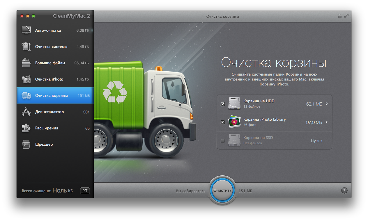 Очистка Корзины. CleanMyMac 2.