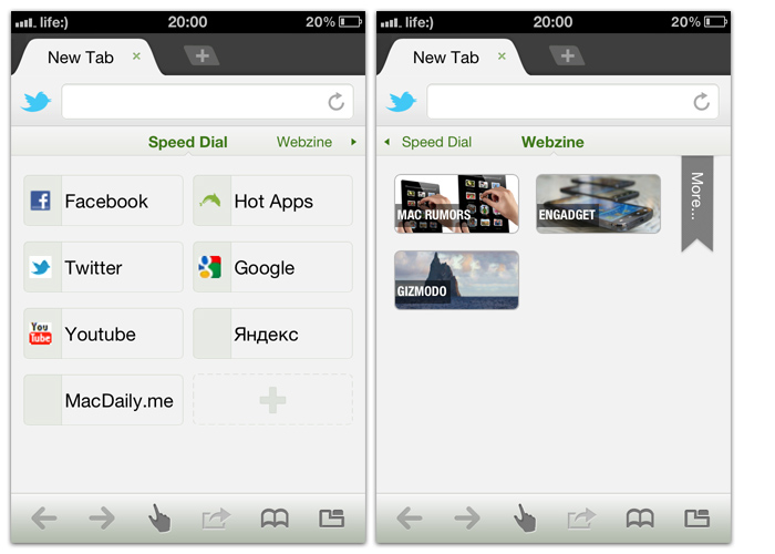 Браузер Dolphin для iOS - быстрые ссылки и аналог RSS.