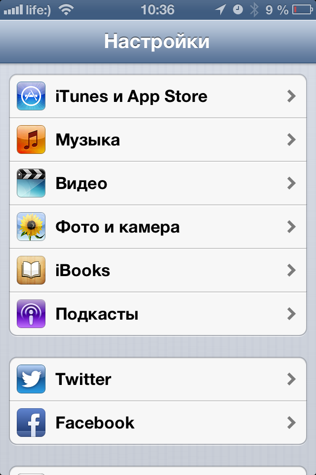 Пункт «iTunes и App Store» в iOS.