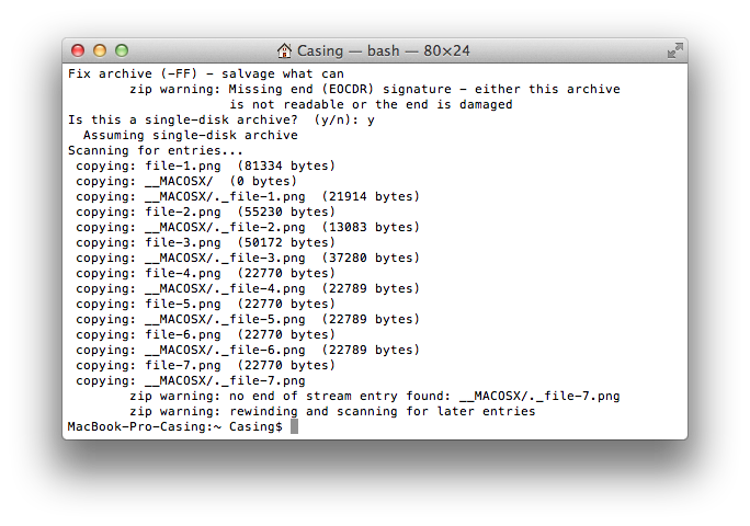 Процесс восстановления ZIP-архива в Mac OS X. Процесс восстановления ZIP-архива в Mac OS X.