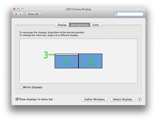 Настройки дополнительного монитора в Mac OS X.