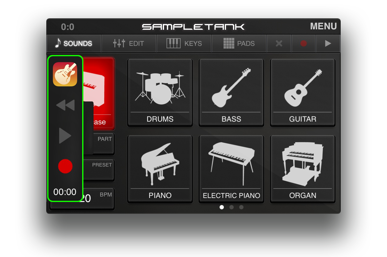 Запись трека с приложения Sample Tank в Garage Band для iOS.