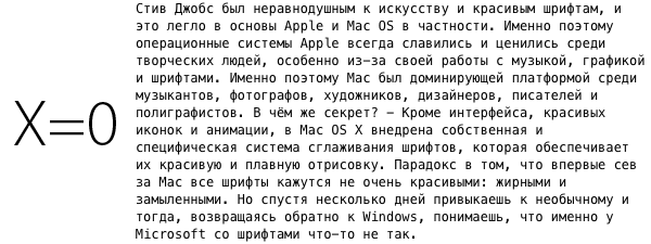 Степени субпиксельного сглаживания шрифтов в Mac OS X.
